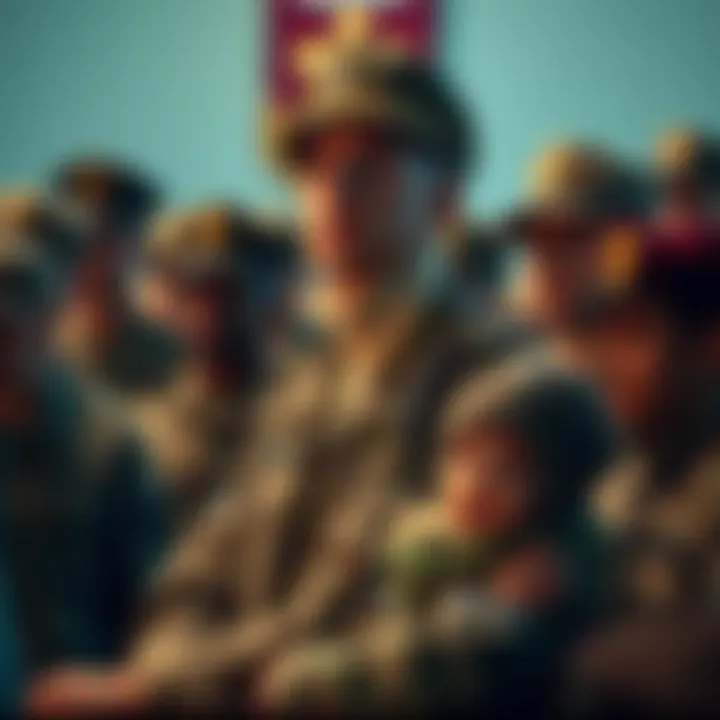 A military member participating in a worship service while on duty, surrounded by comrades in uniform, with a serene background symbolizing faith and camaraderie.