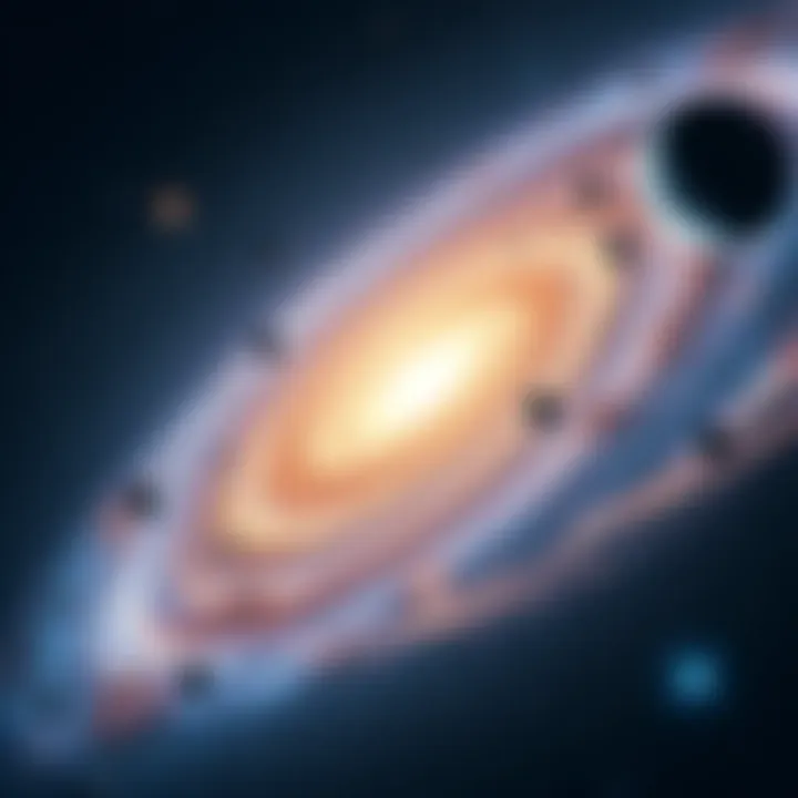 Galaxies Colliding Illustration of the Milky Way Galaxy approaching the Andromeda Galaxy, with potential signs of advanced technology and intelligent life visible among the stars.