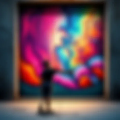 A colorful wall painting showcasing the Milky Way with Nut's figure reaching out, symbolizing the night sky.