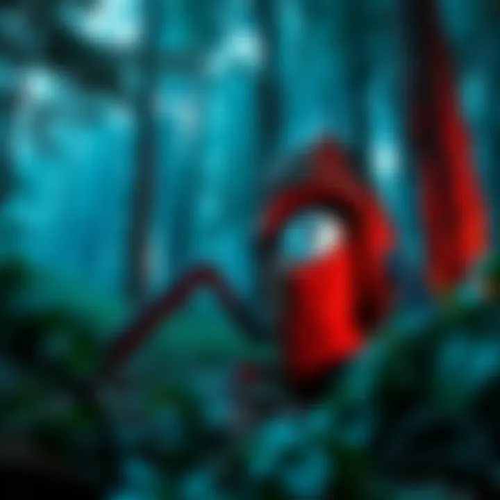 A mimic creature disguised as a rock in a dense forest setting, blending in with its surroundings