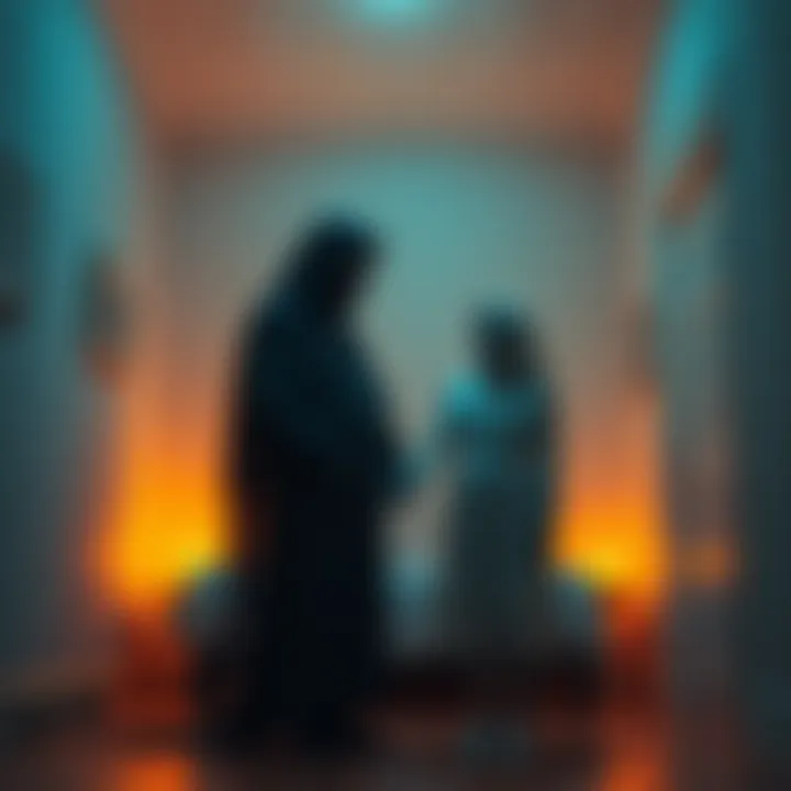 Mimic Disguised as a Loved One A spirit resembling a loved one stands in a dimly lit room, showing no distinct facial features but mimicking body language.