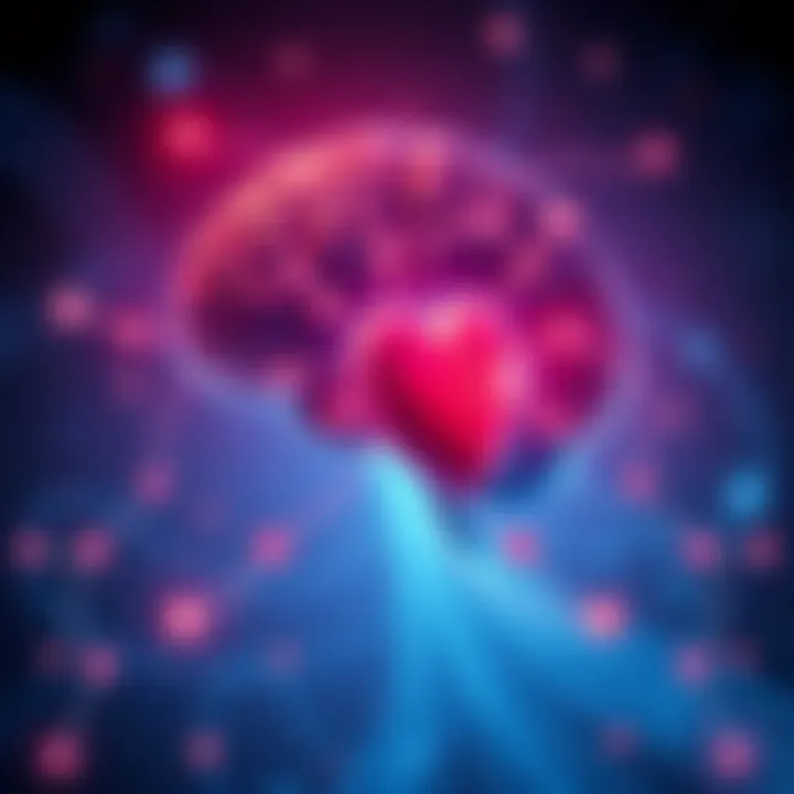 Illustration showing a brain connected to a heart, symbolizing the relationship between mind and body