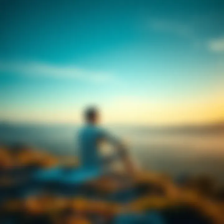 A calm person sitting in nature, reflecting peacefully, symbolizing freedom from distracting thoughts.