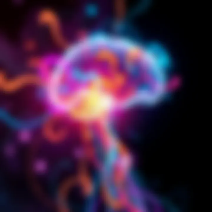 Mind at Large and Emotions An abstract representation of consciousness with vibrant colors and swirling patterns, symbolizing emotions and evolution.
