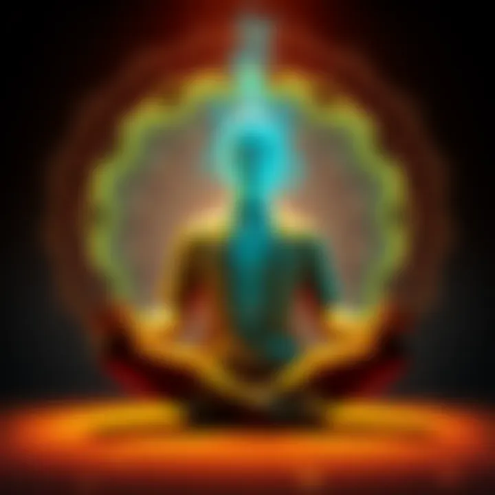 Mind Control Concept A person sitting cross-legged, meditating with a calm expression, representing the balance between thought control and automatic functioning of the mind.
