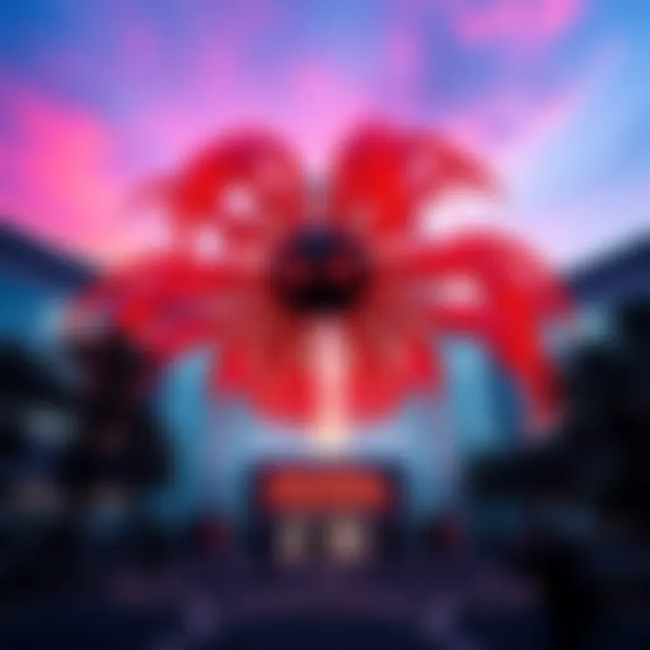 The Las Vegas Sphere features a large, visually striking display of the Mind Flayer from Stranger Things, attracting attention from people below.