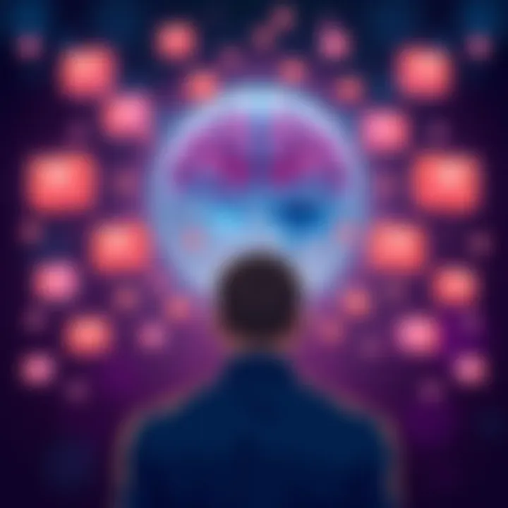 Mind and Thought Boxes An illustration showing a human figure observing floating thought boxes around them, representing awareness and meta-cognition.