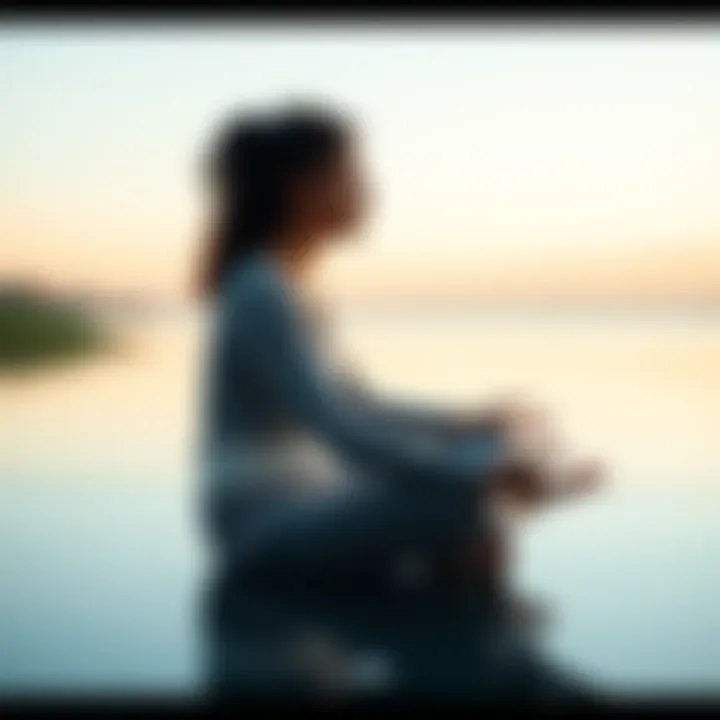 A calm person sitting cross-legged in a serene environment, practicing mindfulness to maintain mental clarity.