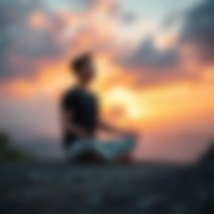 A person sitting cross-legged in a peaceful environment, practicing mindfulness and emotional awareness.