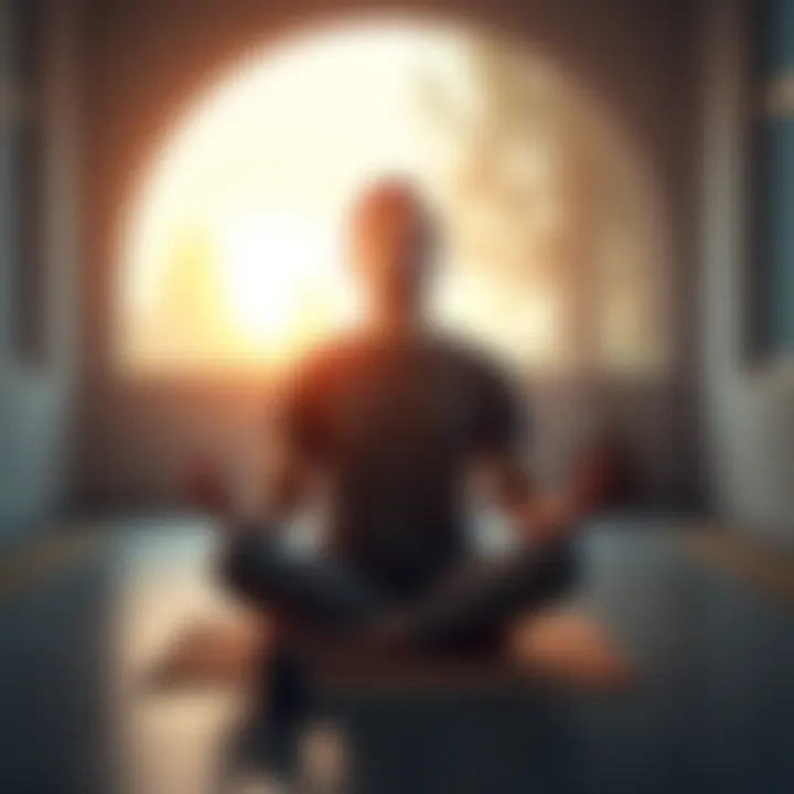 A person sitting cross-legged with eyes closed, practicing mindfulness and observing their thoughts in a peaceful environment