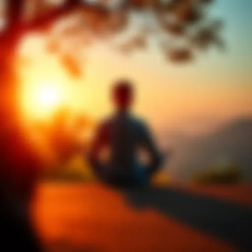 A person sitting calmly in a serene setting, practicing mindfulness to manage thoughts and focus.