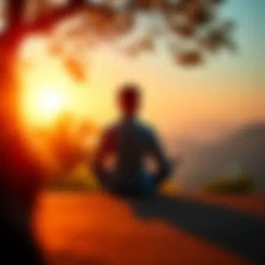 Mindfulness Technique A person sitting calmly in a serene setting, practicing mindfulness to manage thoughts and focus.