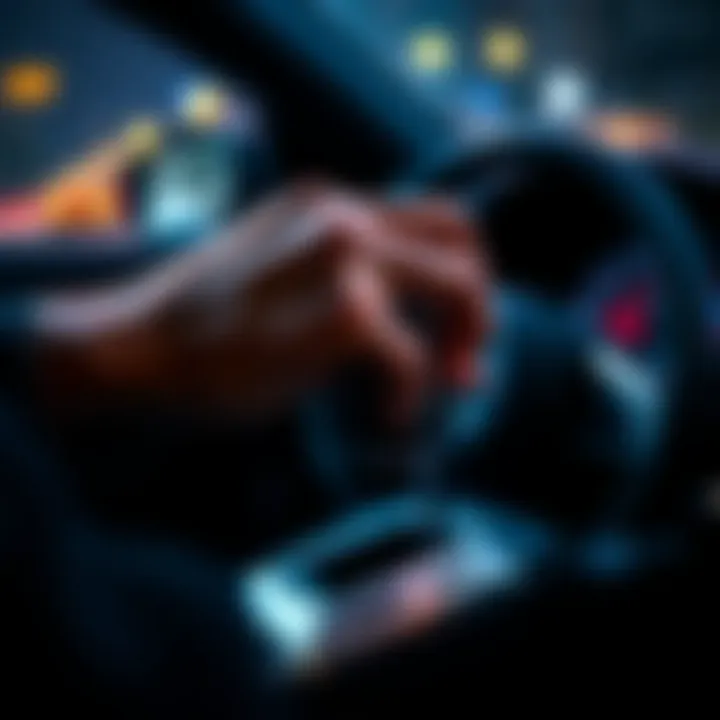 Mini-Shifting Technique A close-up of a driver's hand adjusting the gear shift in a car, demonstrating mini-shifting while driving.