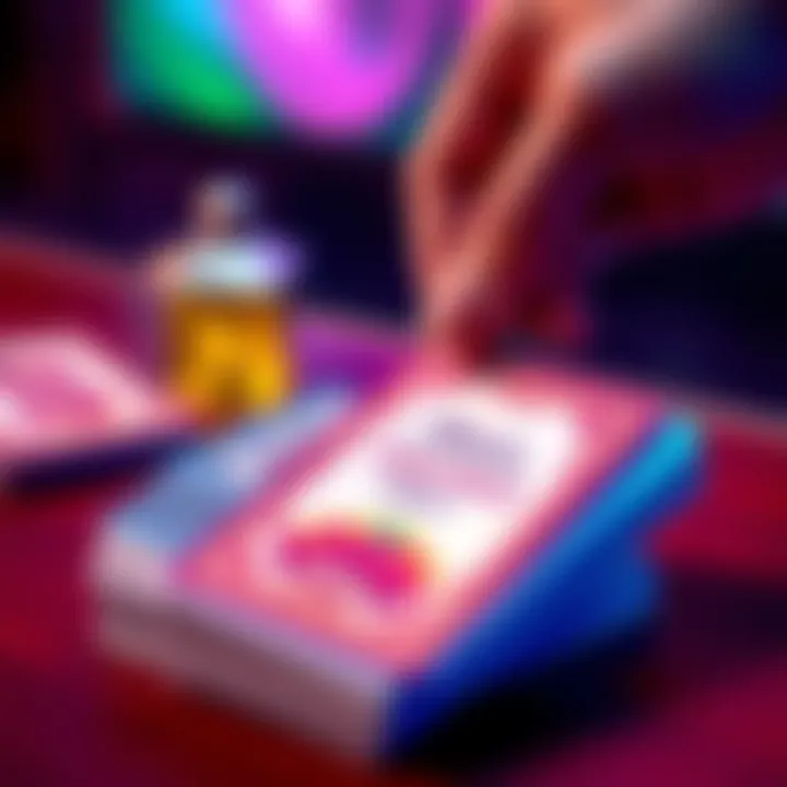 A colorful affirmation card from the Miracle Mantras deck displayed with a hand pulling a card from the deck