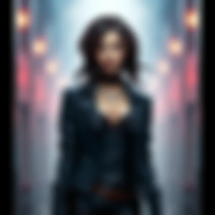 Miranda Lawson from Mass Effect 2, with dark goth-inspired attire and makeup, standing confidently