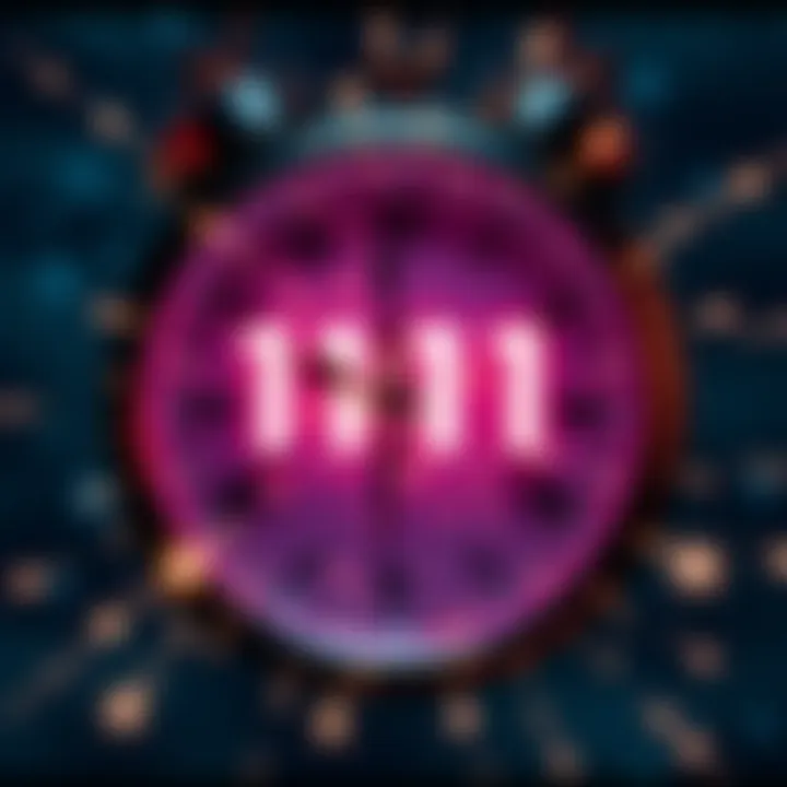 A clock displaying the time 11:11 with sparkles around it, symbolizing mirror numbers in numerology.