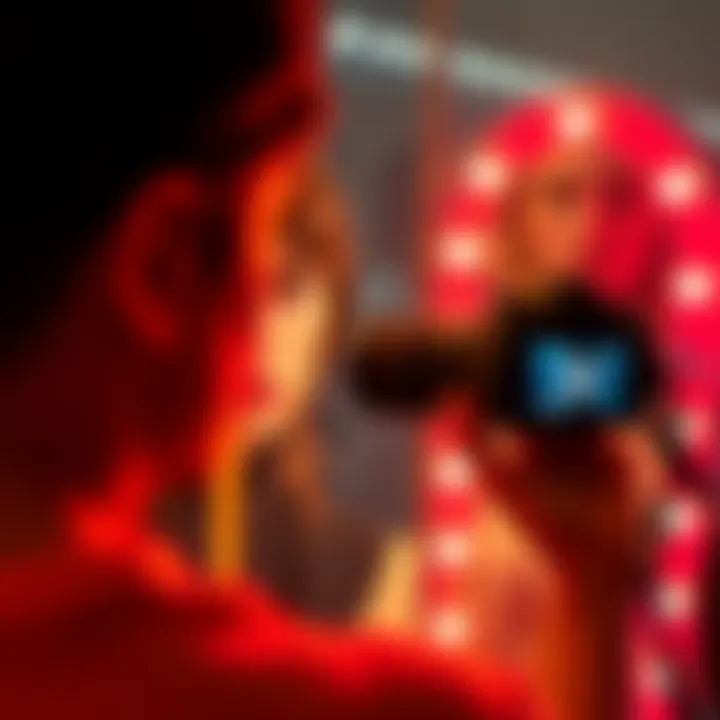 A person looking at their reflection in a mirror on one side and a camera showing their photo on the other side, highlighting the differences in self-perception.