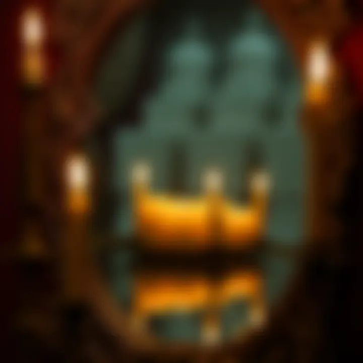 A close-up of an ornate mirror reflecting soft candlelight, symbolizing the spiritual practices associated with mirrors in various cultures.