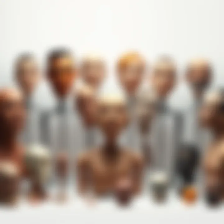 A collection of mismatched heads and bodies showcasing various combinations, each with distinct features, placed on a neutral background.