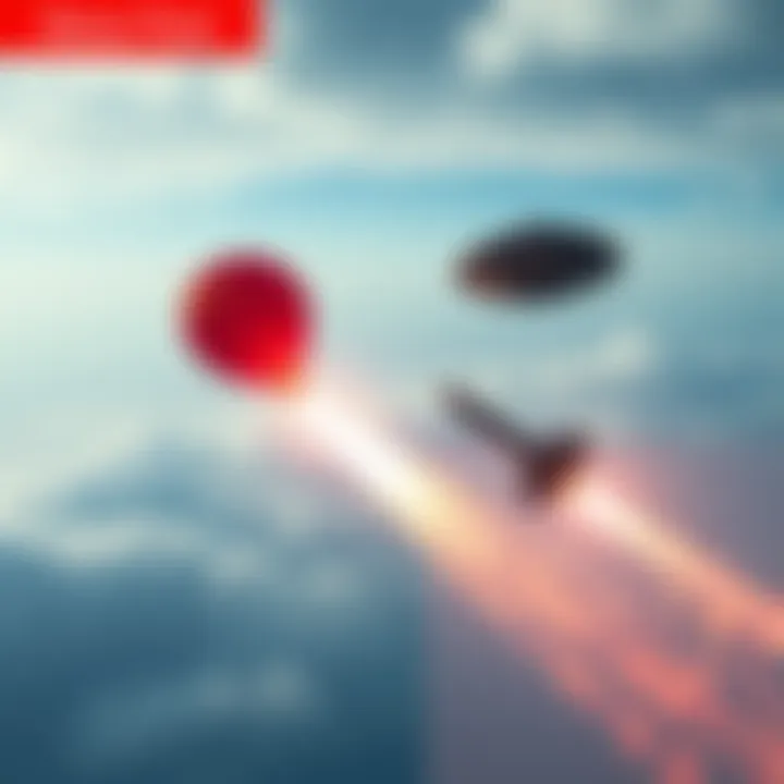 A missile hits a Chinese balloon in the sky while another missile targets an unidentified flying object alongside it, illustrating military action against aerial threats.