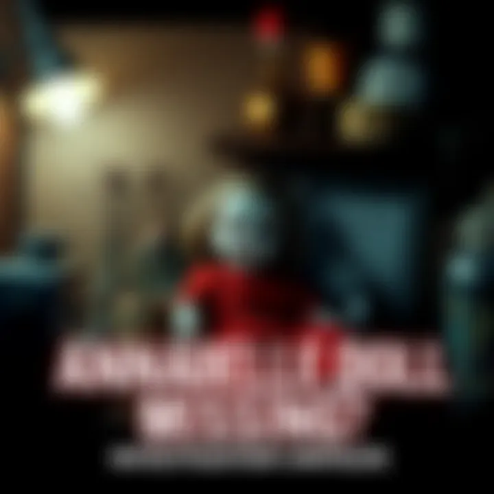 The Annabelle doll, known for its eerie appearance, sits on a shelf in a dimly lit room, surrounded by curious items, evoking a sense of intrigue about its current whereabouts.