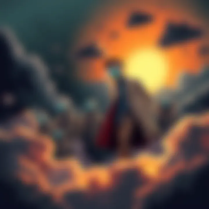 Illustration of scientists surrounded by dark clouds symbolizing uncertainty and disappearance.