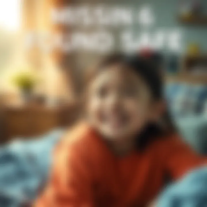 A happy six-year-old girl smiling as she is reunited with her relieved parents after being found in her mother's bedroom.