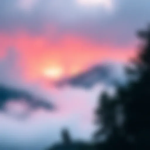Foggy Appalachian mountains with a shadowy figure walking among trees