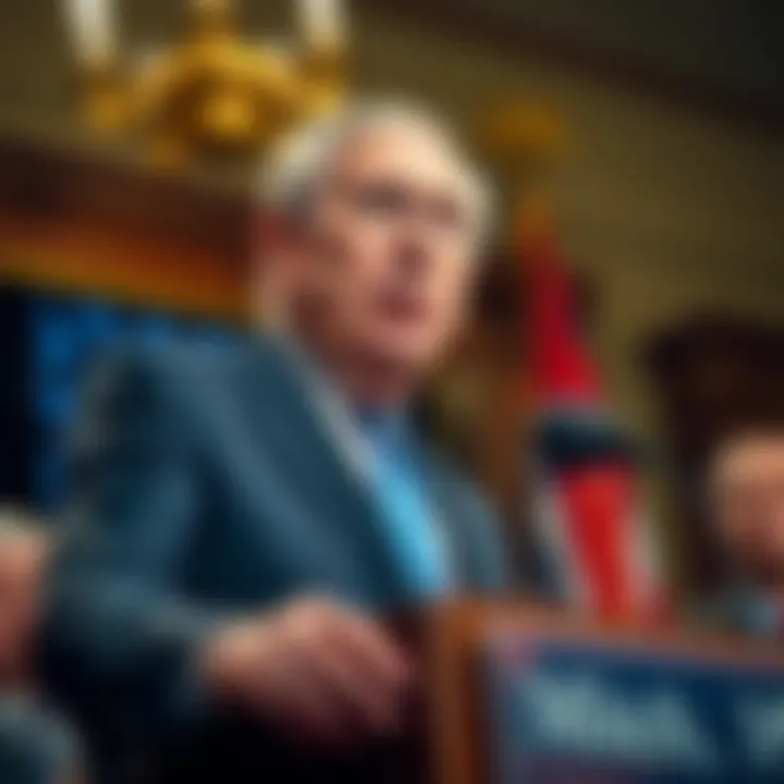 Senator Mitch McConnell stands at a podium, speaking to the media with a determined expression after his recent health scare