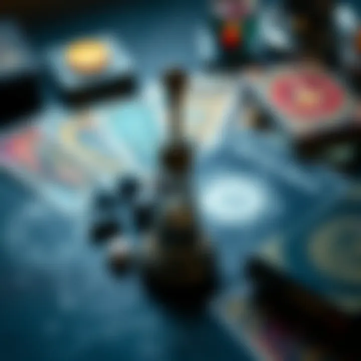 A collection of Tarot cards, Runes, and a Pendulum on a table, symbolizing different divination methods being used together.