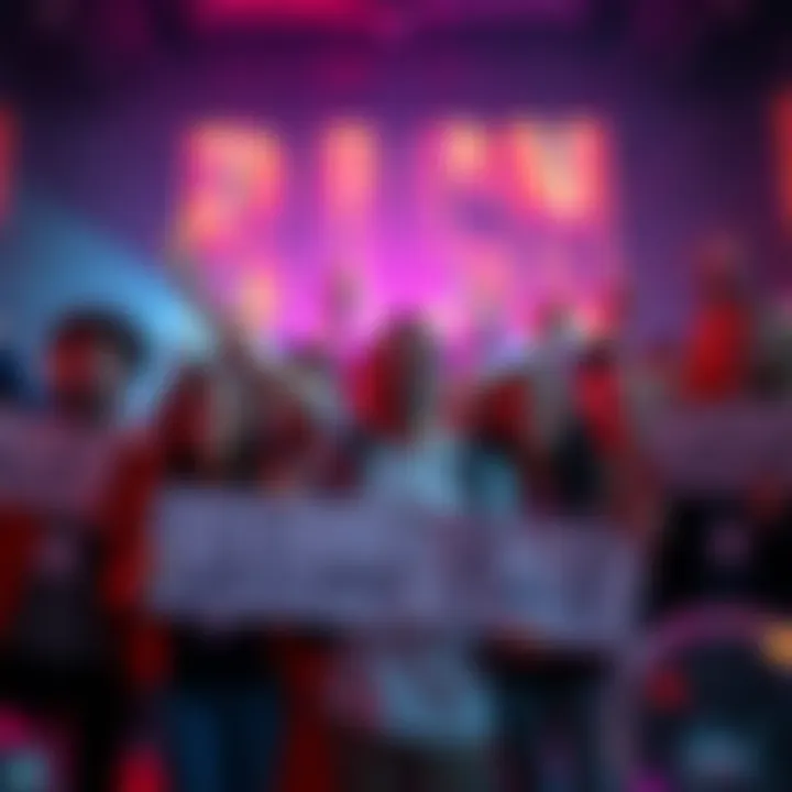 A group of moderators celebrating the reopening of a forum, smiling and holding signs that say welcome back, with a colorful background.
