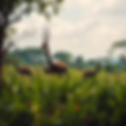 A group of Mokele Mbembe seen in a lush green landscape of the Democratic Republic of the Congo, surrounded by trees and wildlife.