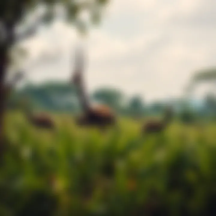 A group of Mokele Mbembe seen in a lush green landscape of the Democratic Republic of the Congo, surrounded by trees and wildlife.