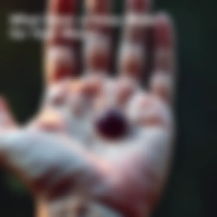 Close-up of a palm showing a new mole with skin texture