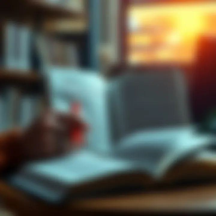 A person reviewing a book with notes and reflections, symbolizing a shift in understanding.