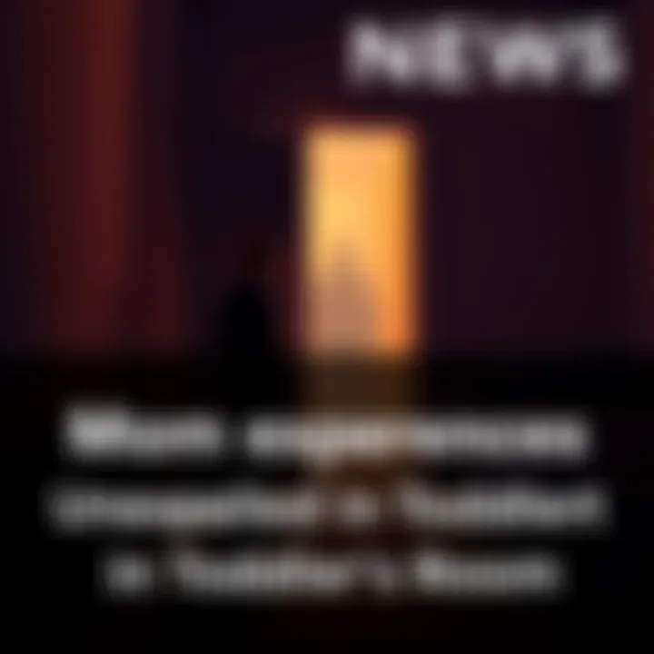 A mother stands at the door of her toddler's room, looking concerned as a shadowy figure is faintly seen inside, with a soft light glowing