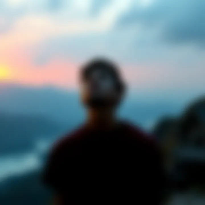 A person experiencing an 'aha' moment while reflecting on personal development in a serene setting.
