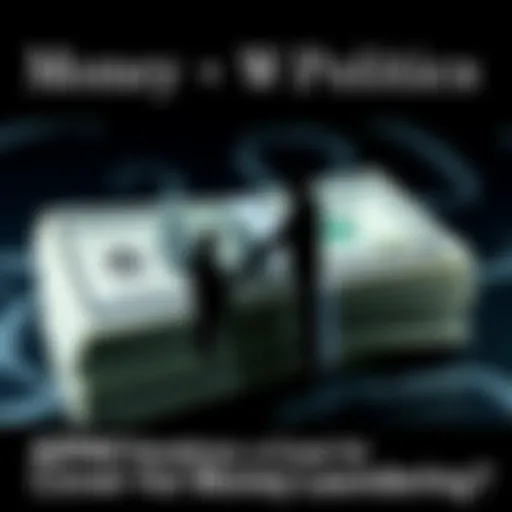 A stack of dollar bills with a silhouette of a politician shaking hands, representing financial influence in politics.