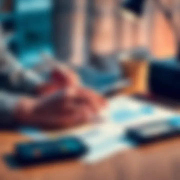 A person reviewing their budget while planning investments and savings on a desk with a calculator, notebook, and financial documents.