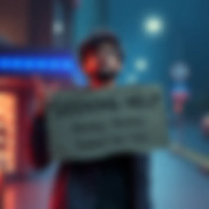 A person holding a sign asking for help to recover money owed to them, looking hopeful.