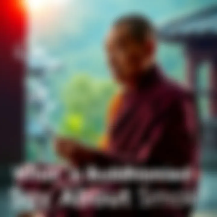 Buddhist monk sitting in a serene environment, holding a cigarette, deep in thought