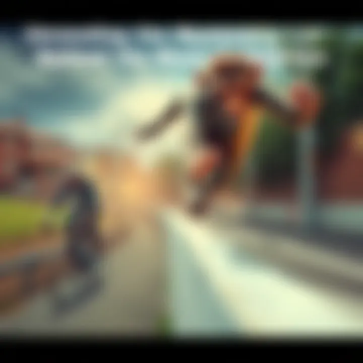 Monkey-like creature jumping off a wall A monkey-like creature leaps off a low wall near a surprised cyclist