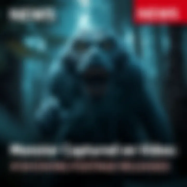 A creature resembling a monster captured on video in a dark forest environment