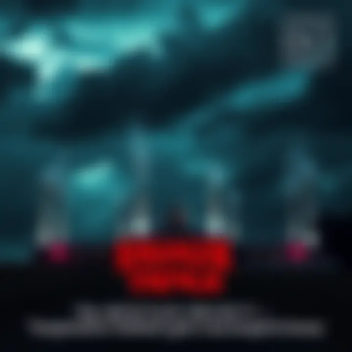 A mysterious military facility with dark clouds and eerie lighting, symbolizing government experiments and conspiracy theories.