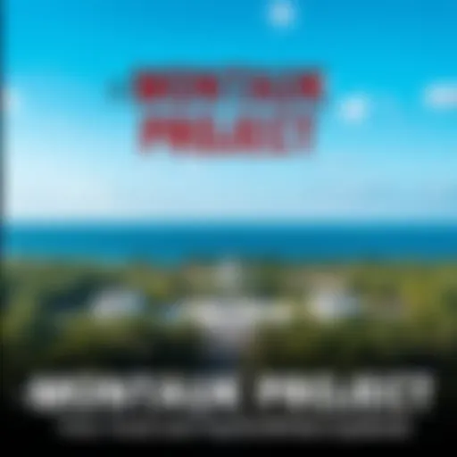 A view of Camp Hero with a focus on its decommissioned Air Force base buildings, surrounded by trees and ocean, representing claims of time travel and psychic warfare.