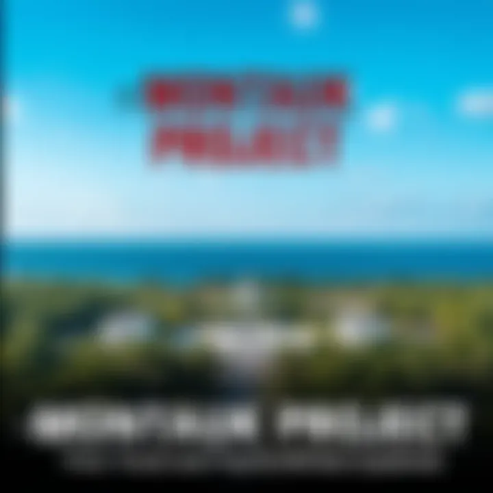 A view of Camp Hero with a focus on its decommissioned Air Force base buildings, surrounded by trees and ocean, representing claims of time travel and psychic warfare.