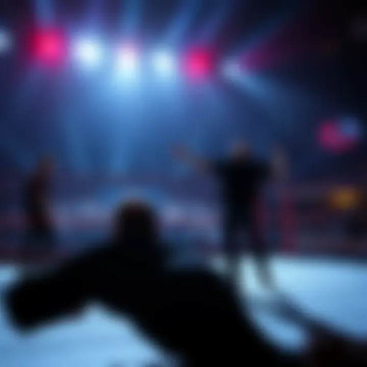 A dramatic scene in a wrestling ring depicting the moment of the Montreal Screwjob with fans reacting