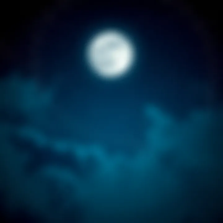 A serene night sky with a bright full moon surrounded by stars, symbolizing emotions and introspection, with a hint of balance signifying Libra.