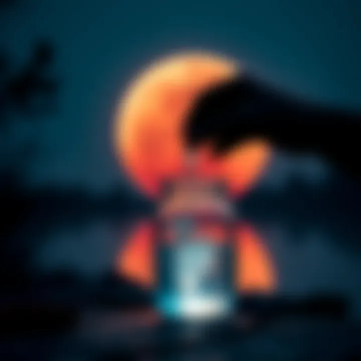 Person filling a jar with water under the Blood Moon Eclipse