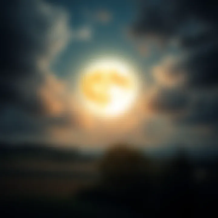 A calming scene of a full moon shining over a serene landscape, symbolizing emotional reflection and inner strength.